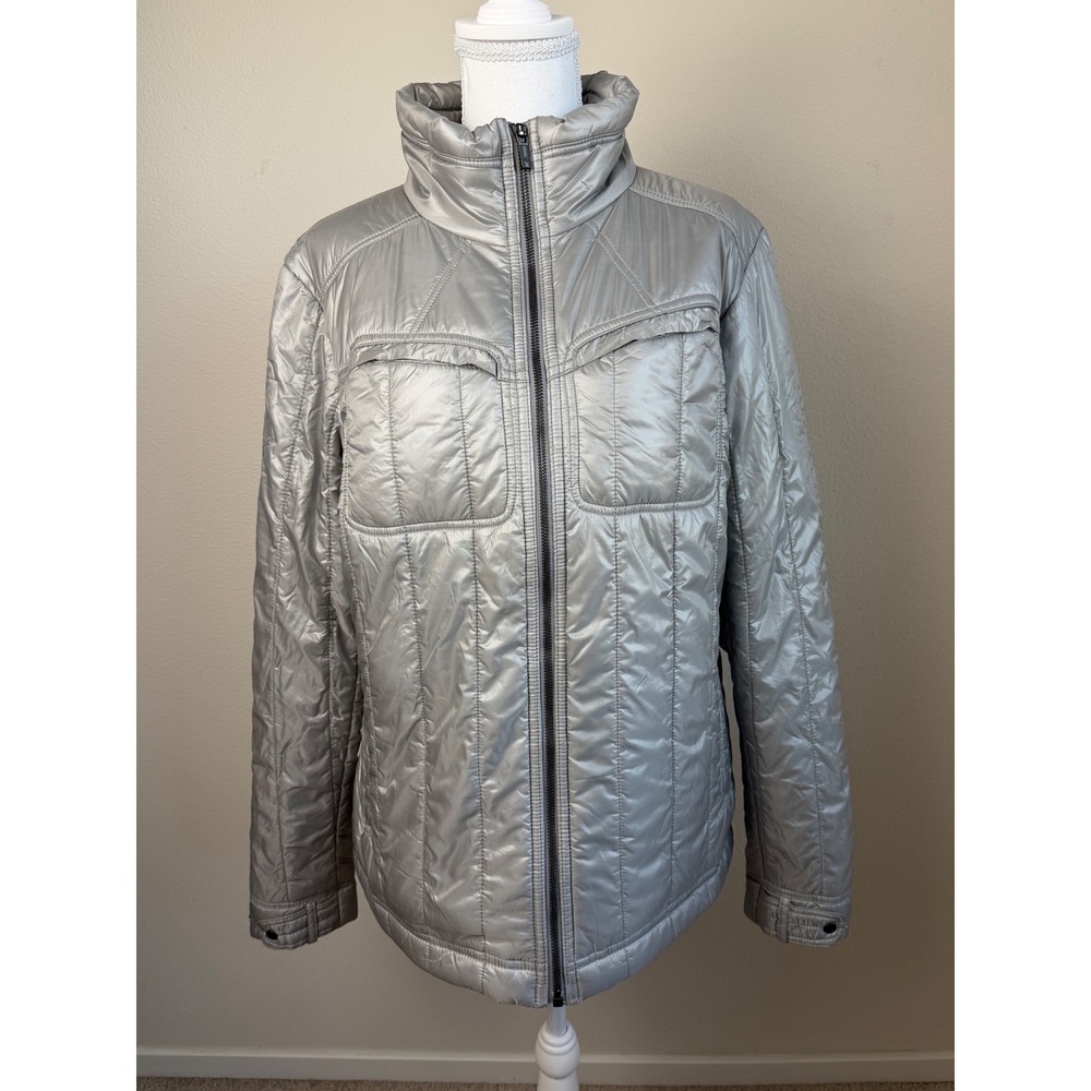 Columbia Womens Trekker Puffer Jacket Omni-Heat Thermal XL Silver Quilted Winter